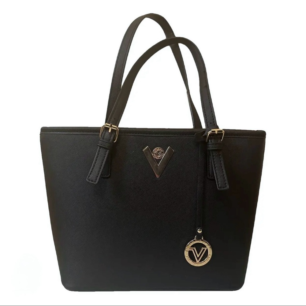 Valentino Orlandi Black Tote Bag Purse Designed in Italy + free wristlet New NWT